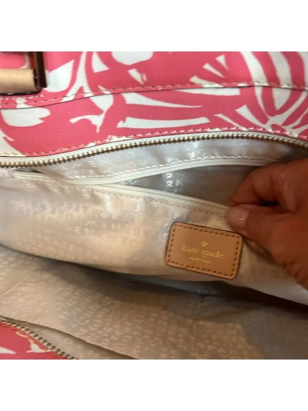 Kate Spade grant street Palm Pink Palm Leaf Print large leather Tote bag